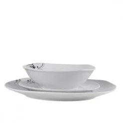 PRIMA DECO Komplet obiadowy 36 el dla 12 os SZARA RÓŻA / kwadratowy / porcelana