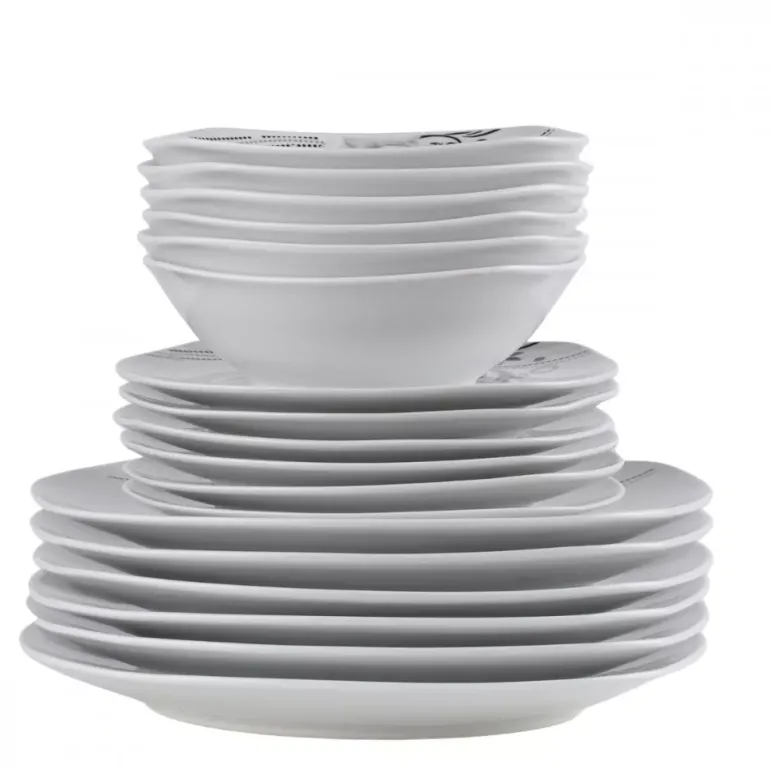 PRIMA DECO Komplet obiadowy 36 el dla 12 os SZARA RÓŻA / kwadratowy / porcelana
