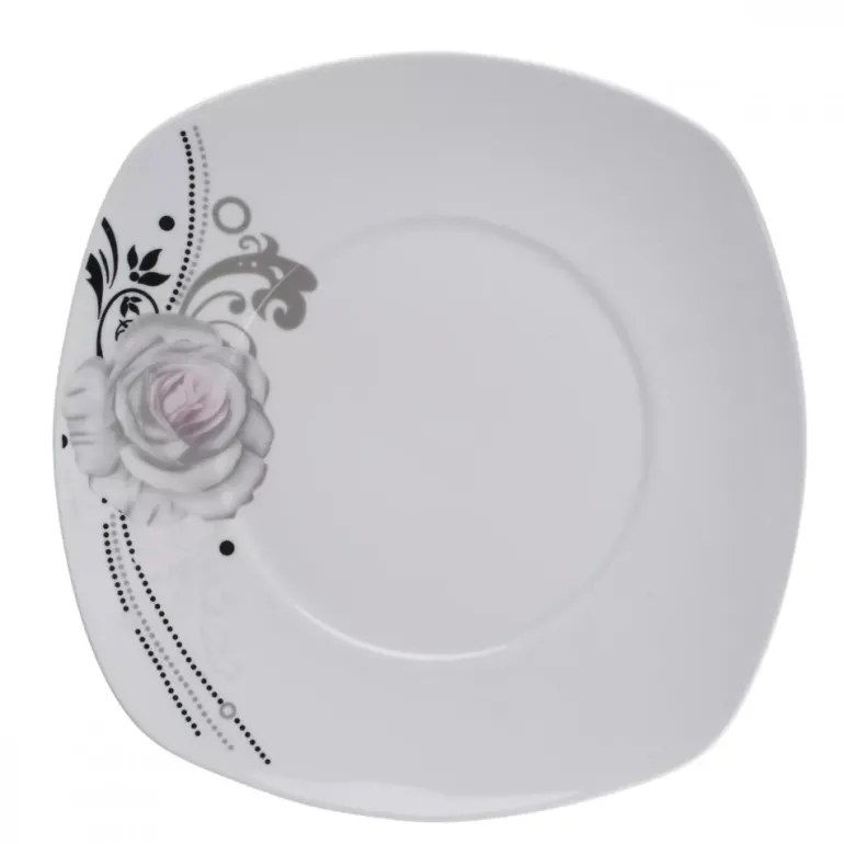 PRIMA DECO Komplet obiadowy 36 el dla 12 os SZARA RÓŻA / kwadratowy / porcelana