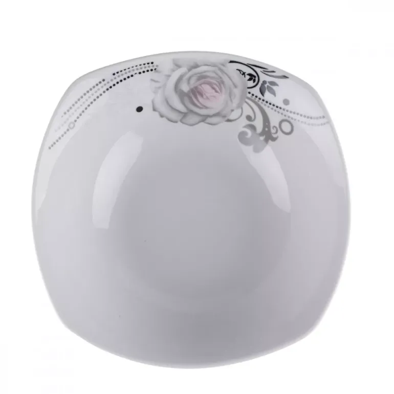 PRIMA DECO Komplet obiadowy 36 el dla 12 os SZARA RÓŻA / kwadratowy / porcelana