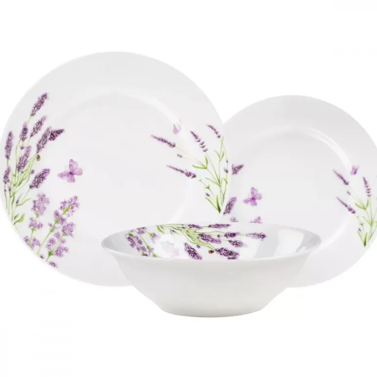 PRIMA DECO Komplet obiadowy 36 el dla 12 os LAWENDA / okrągły / porcelana