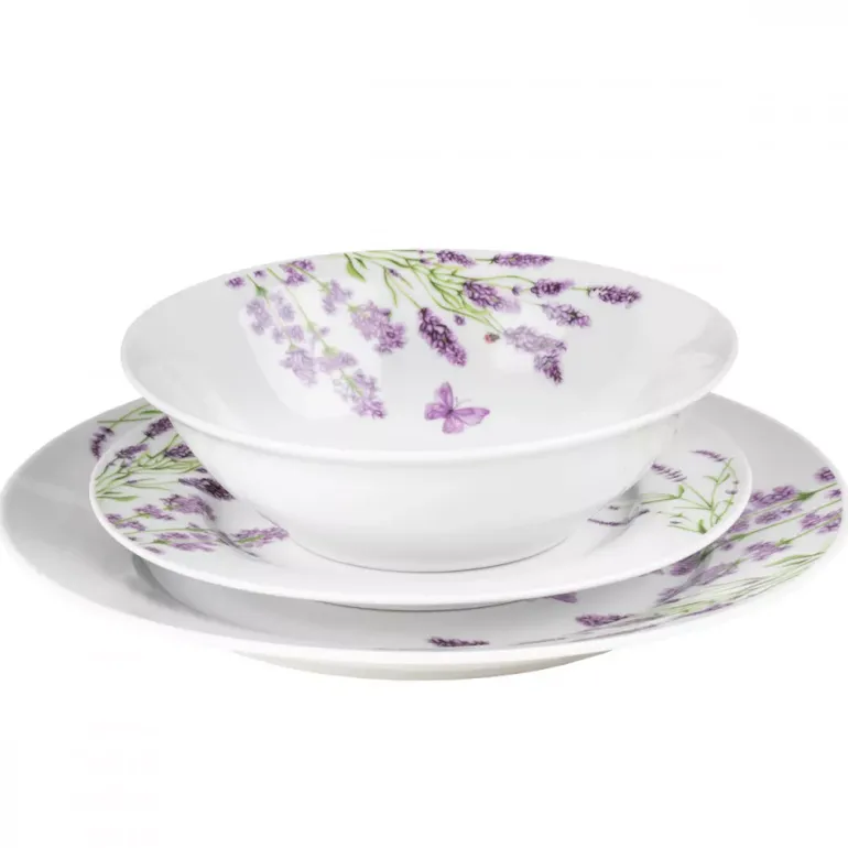 PRIMA DECO Komplet obiadowy 36 el dla 12 os LAWENDA / okrągły / porcelana