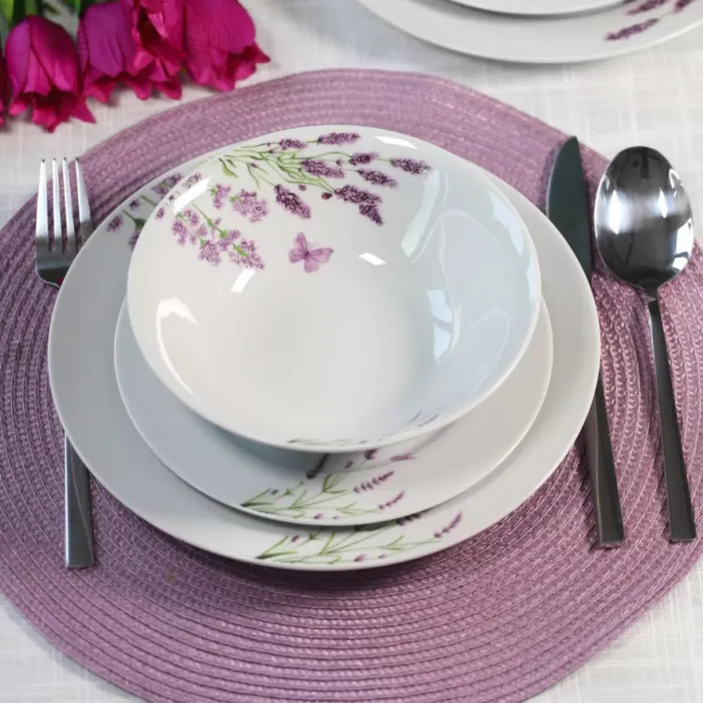 PRIMA DECO Komplet obiadowy 36 el dla 12 os LAWENDA / okrągły / porcelana
