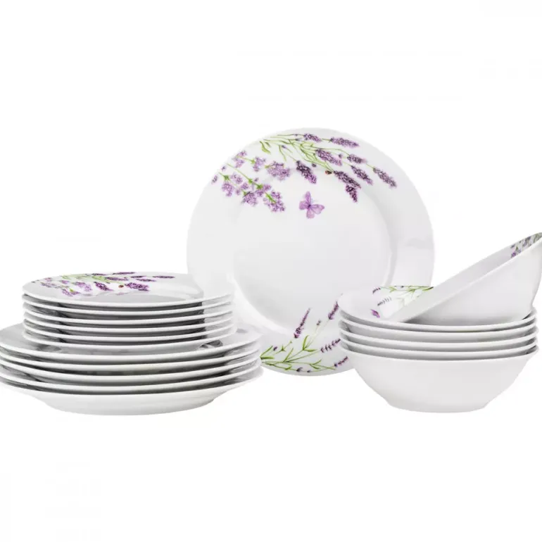 PRIMA DECO Komplet obiadowy 36 el dla 12 os LAWENDA / okrągły / porcelana