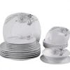 PRIMA DECO Komplet obiadowy 18 el dla 6 os SZARA RÓŻA / kwadratowy / porcelana