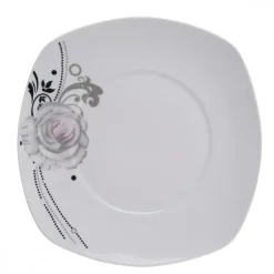 PRIMA DECO Komplet obiadowy 18 el dla 6 os SZARA RÓŻA / kwadratowy / porcelana