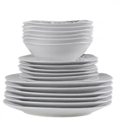 PRIMA DECO Komplet obiadowy 18 el dla 6 os SZARA RÓŻA / kwadratowy / porcelana