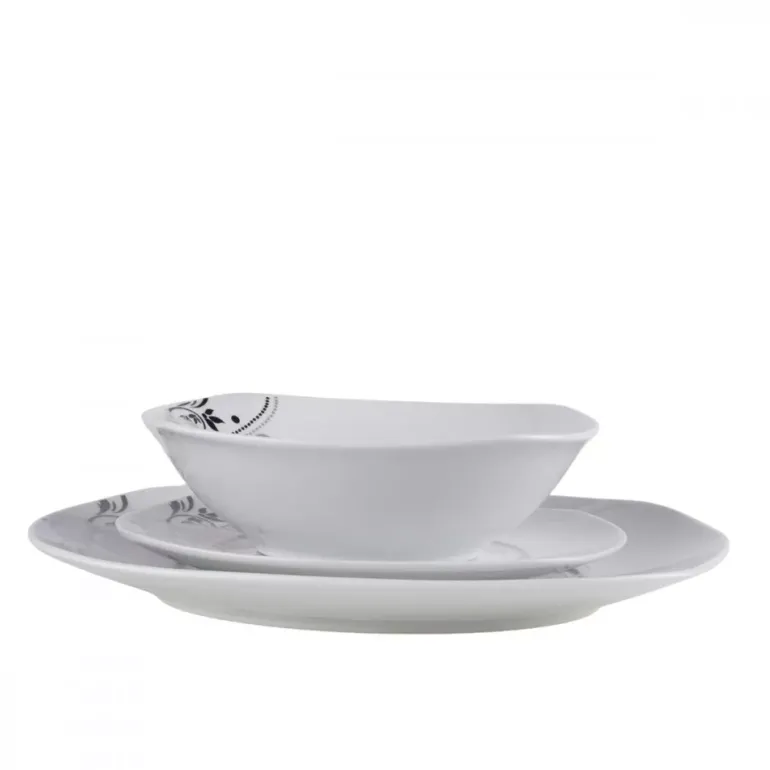 PRIMA DECO Komplet obiadowy 18 el dla 6 os SZARA RÓŻA / kwadratowy / porcelana