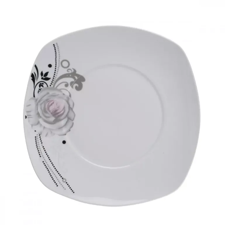 PRIMA DECO Komplet obiadowy 18 el dla 6 os SZARA RÓŻA / kwadratowy / porcelana