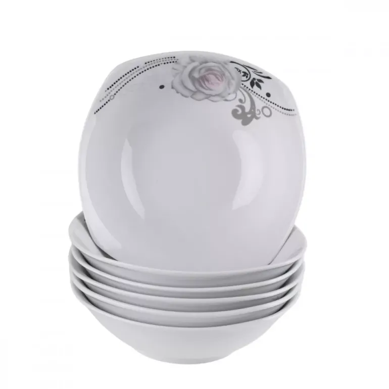 PRIMA DECO Komplet obiadowy 18 el dla 6 os SZARA RÓŻA / kwadratowy / porcelana