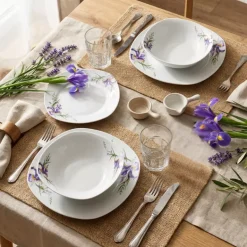 PRIMA DECO Komplet obiadowy 18 el dla 6 os IRYS / kwadratowy / porcelana