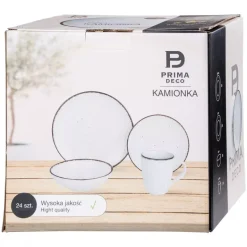 PRIMA DECO Komplet obiadowy 48 el dla 12 os biały / kamionka
