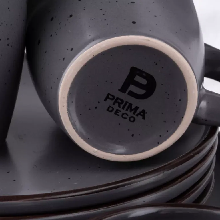 PRIMA DECO Komplet obiadowy 72 el dla 18 os / ciemny szary / matowy / kamionka
