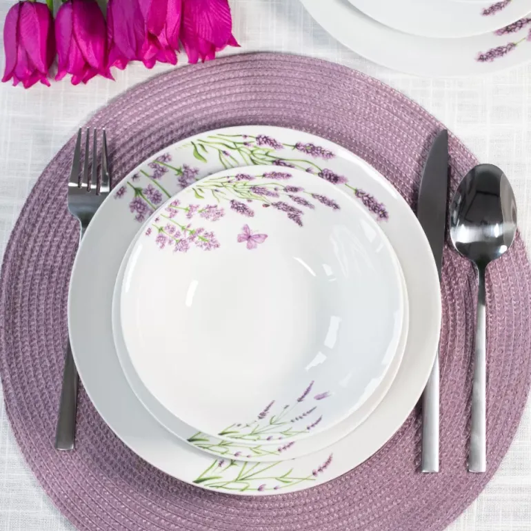 PRIMA DECO Komplet obiadowy 54 el dla 18 os LAWENDA / okrągły / porcelana