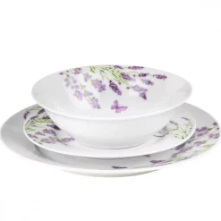 PRIMA DECO Komplet obiadowy 54 el dla 18 os LAWENDA / okrągły / porcelana