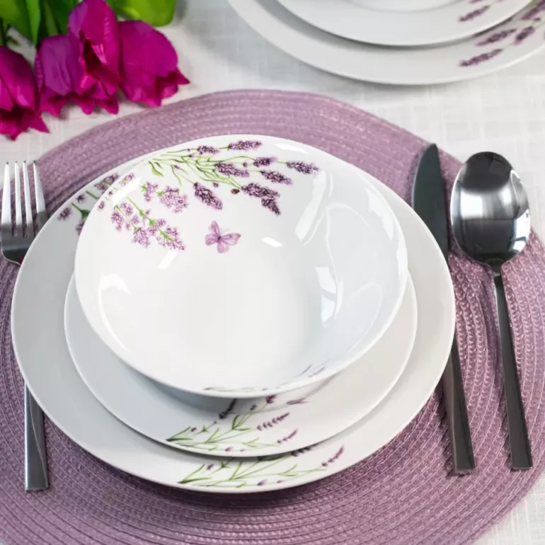 PRIMA DECO Komplet obiadowy 54 el dla 18 os LAWENDA / okrągły / porcelana