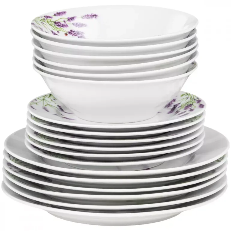 PRIMA DECO Komplet obiadowy 54 el dla 18 os LAWENDA / okrągły / porcelana