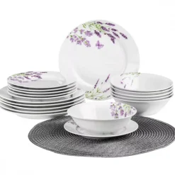 PRIMA DECO Komplet obiadowy 54 el dla 18 os LAWENDA / okrągły / porcelana
