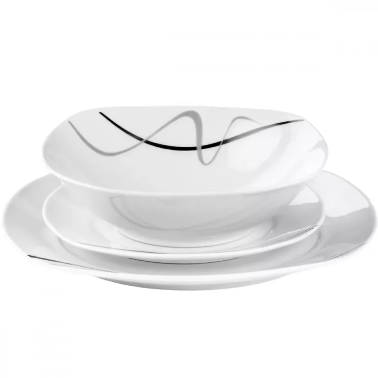 PRIMA DECO Komplet obiadowy 54 el dla 18 os FALA / kwadratowy / porcelana