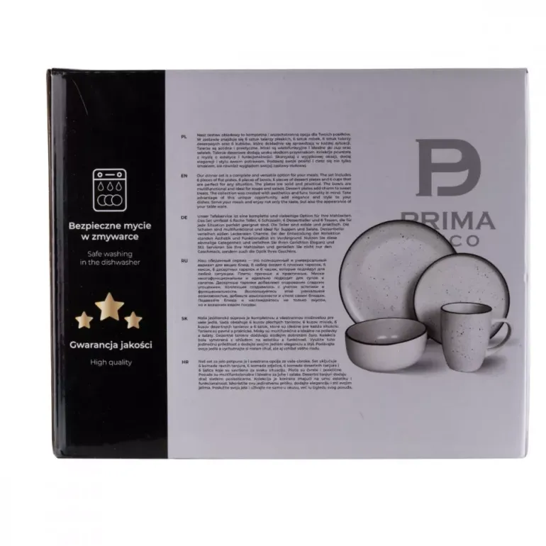 PRIMA DECO Komplet obiadowy 24 el dla 6 os / jasny szary / matowy / kamionka