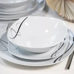PRIMA DECO Komplet obiadowy 36 el dla 12 os FALA / kwadratowy / porcelana