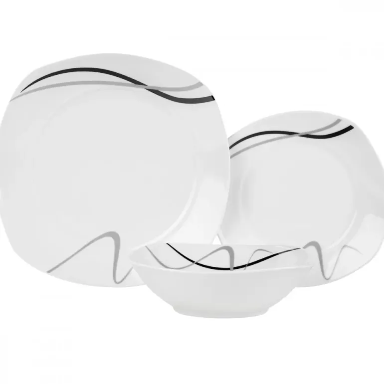 PRIMA DECO Komplet obiadowy 36 el dla 12 os FALA / kwadratowy / porcelana