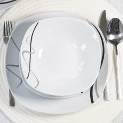 PRIMA DECO Komplet obiadowy 36 el dla 12 os FALA / kwadratowy / porcelana