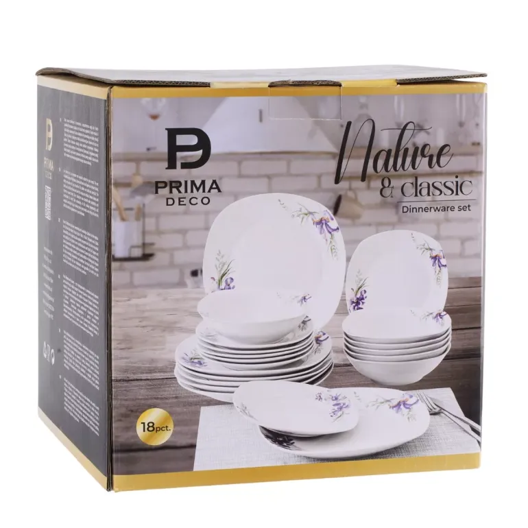 PRIMA DECO Komplet obiadowy 54 el dla 18 os IRYS / kwadratowy / porcelana