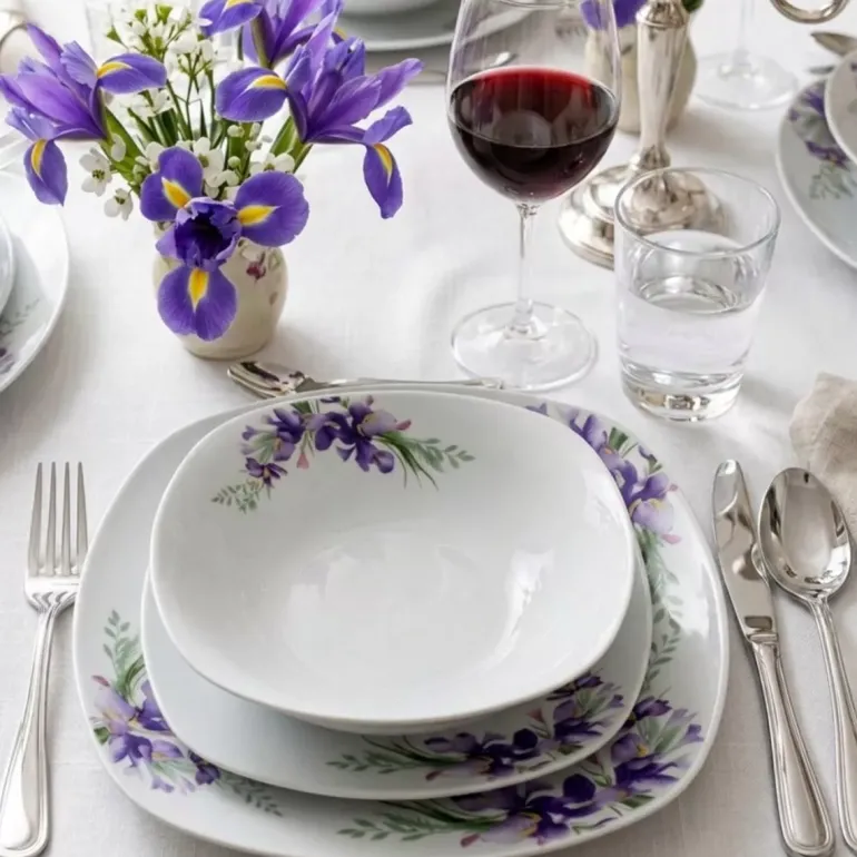 PRIMA DECO Komplet obiadowy 54 el dla 18 os IRYS / kwadratowy / porcelana