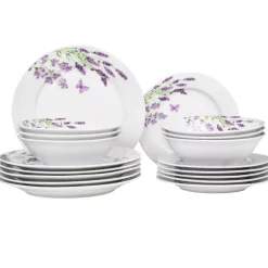 PRIMA DECO Komplet obiadowy 18 el dla 6 os LAWENDA / okrągły / porcelana