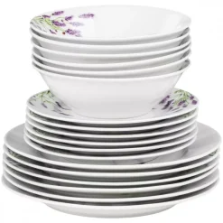 PRIMA DECO Komplet obiadowy 18 el dla 6 os LAWENDA / okrągły / porcelana