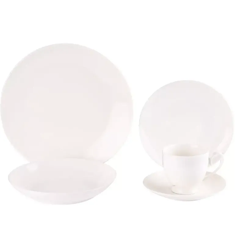 PRIMA DECO Komplet obiadowy porcelanowy 20 el 4 os z filiżanką kremowy
