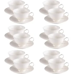 PRIMA DECO Komplet 12x Filiżanka 220 ml ze spodkiem / ecru