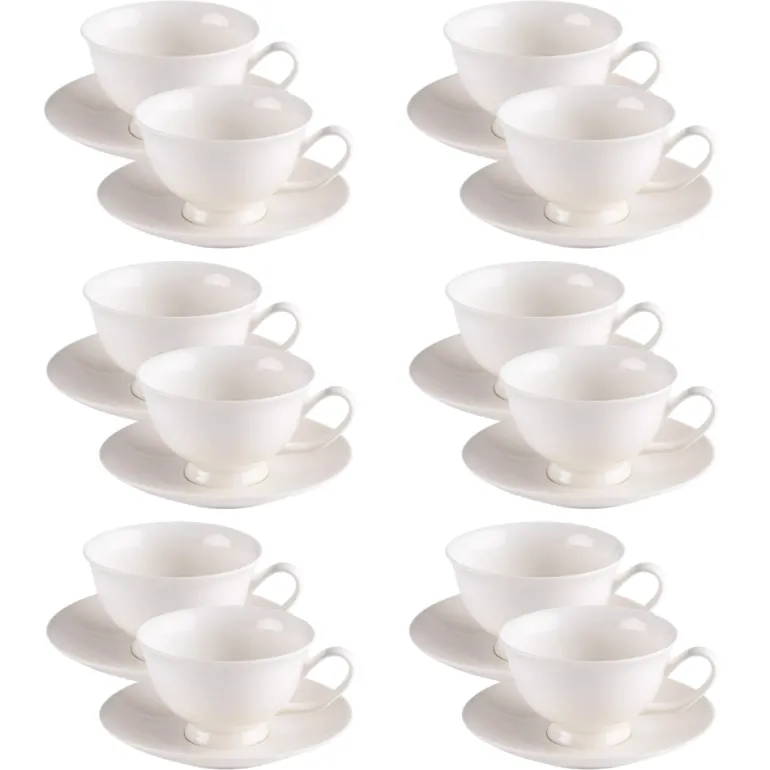 PRIMA DECO Komplet 12x Filiżanka 220 ml ze spodkiem / ecru