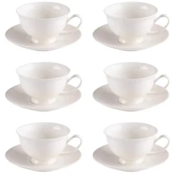 PRIMA DECO Komplet 6x Filiżanka 220 ml ze spodkiem / ecru