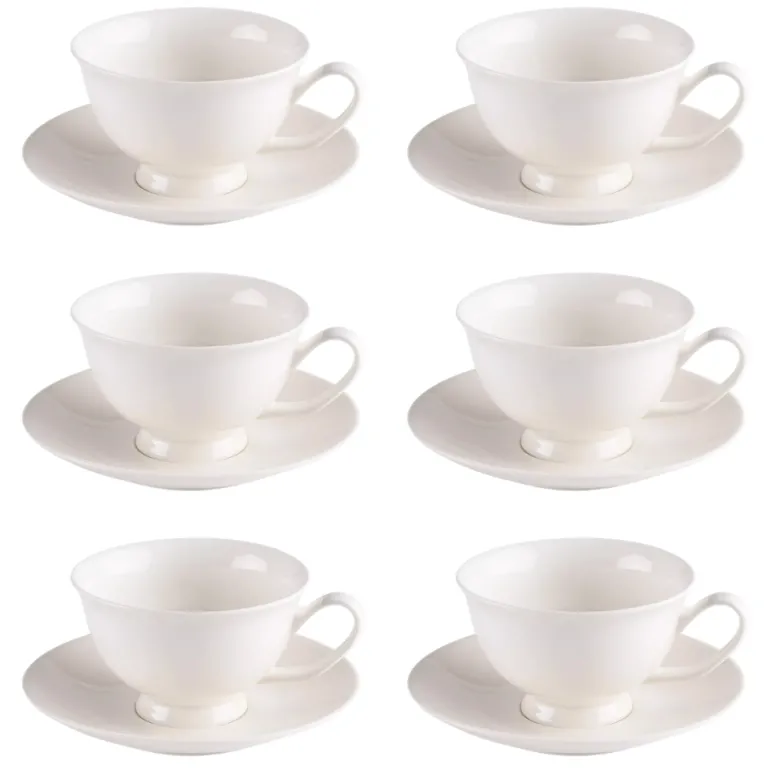 PRIMA DECO Komplet 6x Filiżanka 220 ml ze spodkiem / ecru