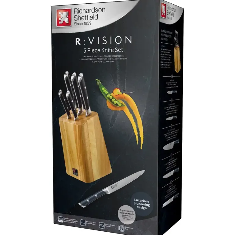 RICHARDSON SHEFFIELD VISION Zestaw 5 noży kuchennych w bloku drewnianym