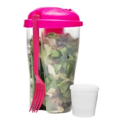 SAGAFORM Pojemnik na sałatkę + widelec FRESH 0,8 l / różowy / FreeForm