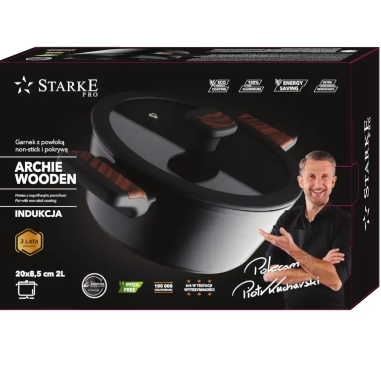 STARKE PRO ARCHIE WOODEN Garnek z pokrywką 20 cm / Powłoka Aerolite Plus