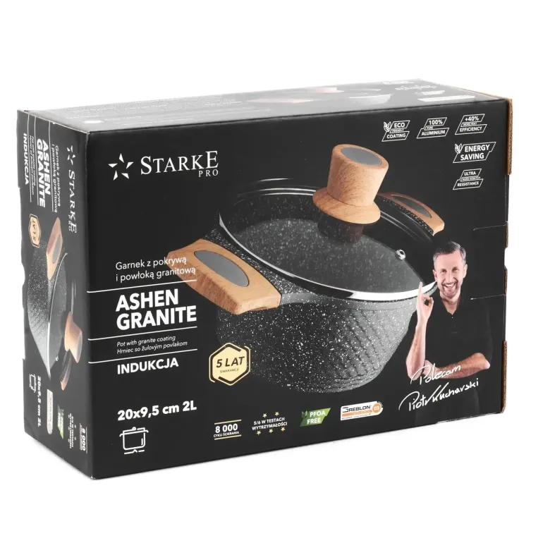 STARKE PRO ASHEN GRANITE Garnek 20 x 9,5 cm z pokrywką / Greblon® C3
