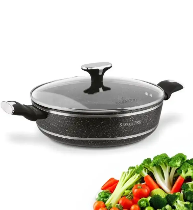 STARKE PRO CELEBRITY MARBLE Patelnia głęboka 28 cm + pokrywka / dwa uchwyty / non-stick / indukcja