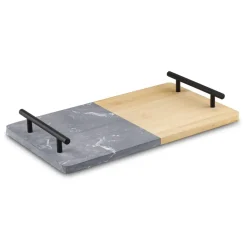 STARKE PRO Deska do serwowania przekąsek 35x20 cm / marmur i bambus / z uchwytami