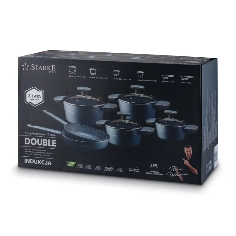 STARKE PRO DOUBLE Zestaw garnków 10 el z pokrywkami / non-stick / indukcja