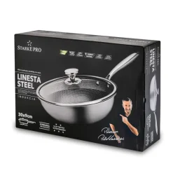 STARKE PRO LINESTA STEEL WOK 30X9 CM Z POKRYWKĄ SREBRNY NIERDZEWNY
