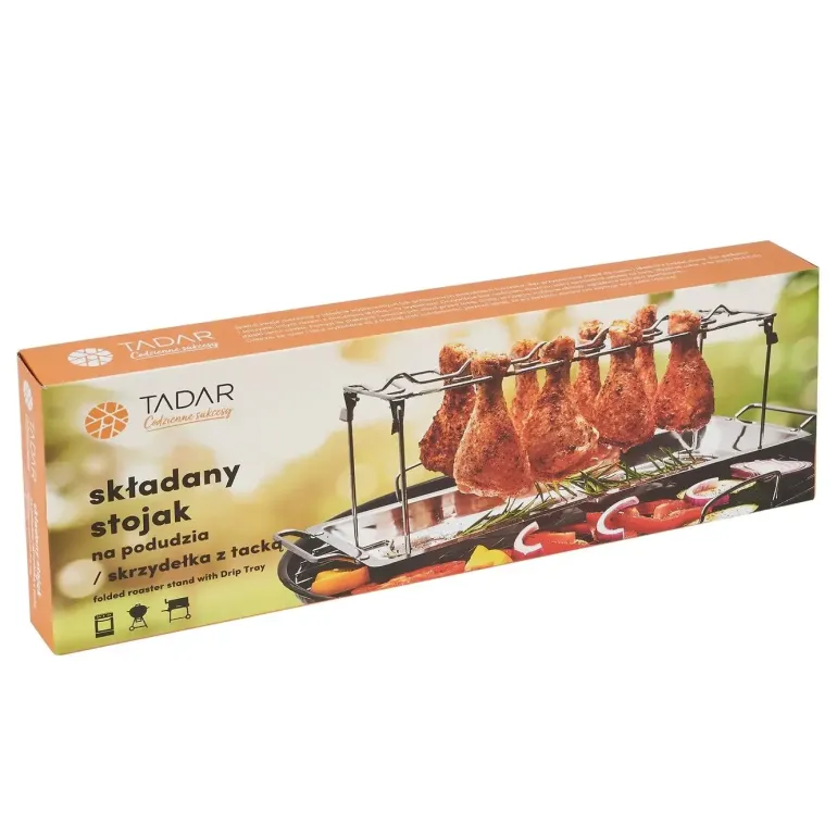 TADAR BBQ Stojak z tacką do pieczenia / grillowania mięsa z podudzia i skrzydełek