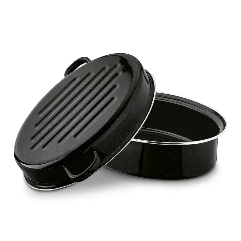 TADAR Brytfanna owalna z okuciem i grillem 3,5 L / czarna / stal węglowa / indukcja