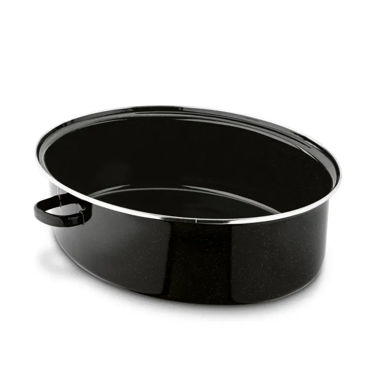 TADAR Brytfanna owalna z okuciem i grillem 6,5 L / czarna / emaliowana / stal węglowa