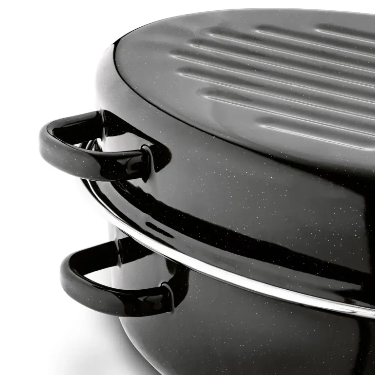 TADAR Brytfanna owalna z okuciem i grillem 6,5 L / czarna / emaliowana / stal węglowa