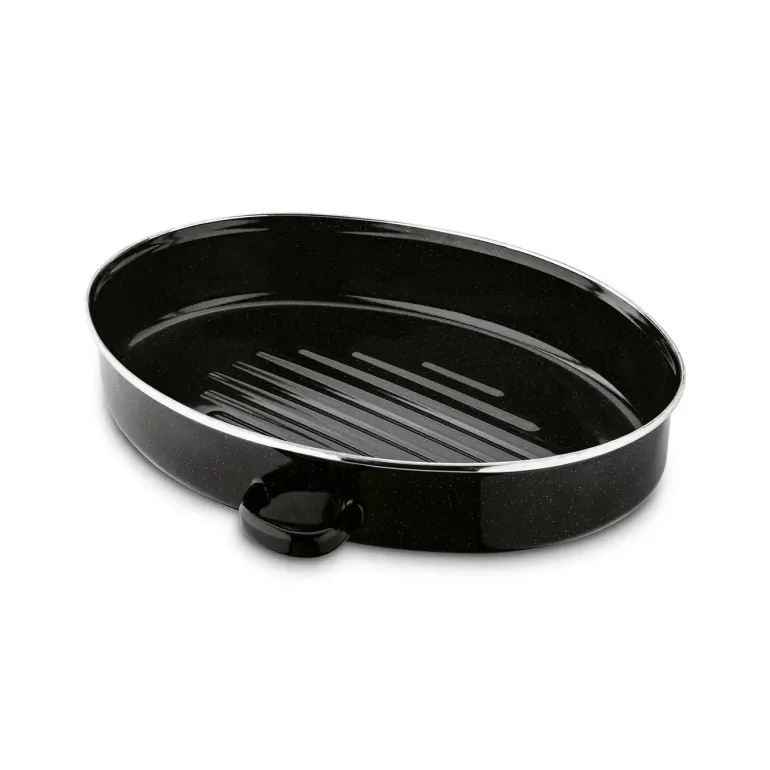 TADAR Brytfanna owalna z okuciem i grillem 6,5 L / czarna / emaliowana / stal węglowa