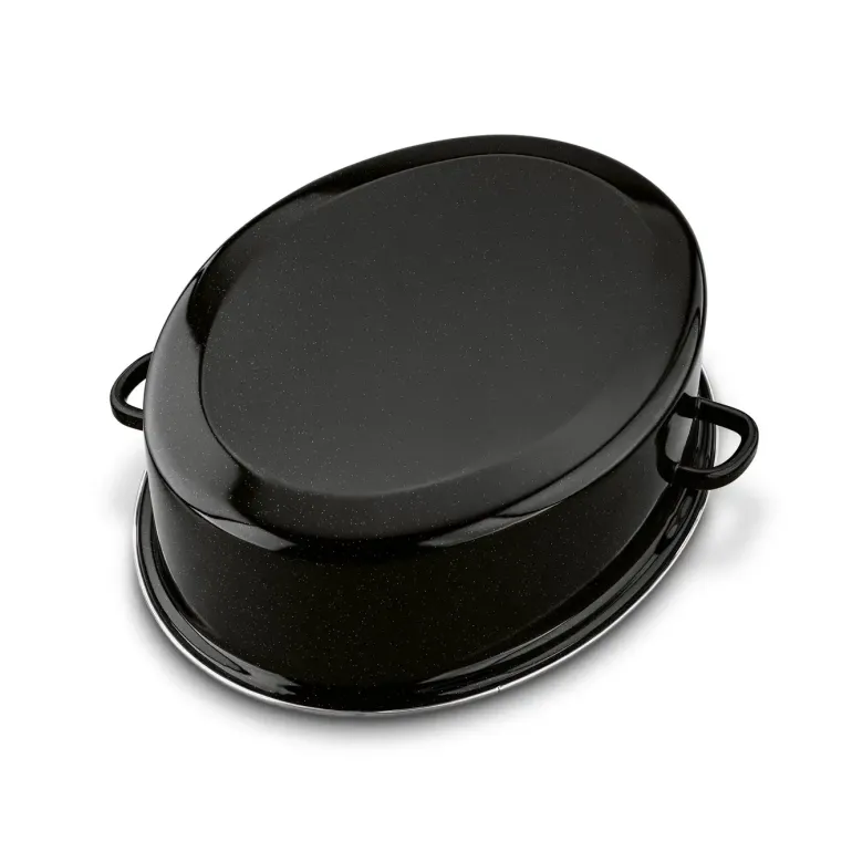 TADAR Brytfanna owalna z okuciem i grillem 6,5 L / czarna / emaliowana / stal węglowa